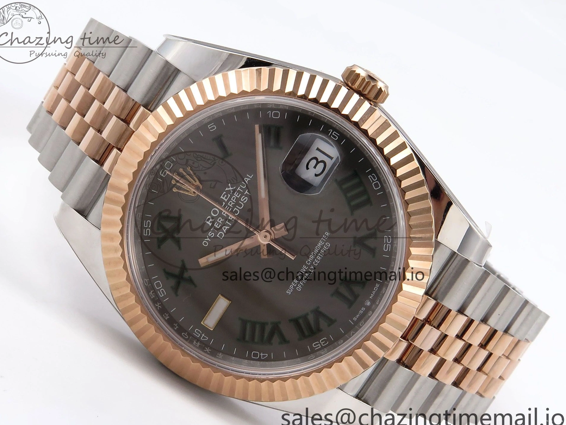 0214 DateJust 41 126331 ARF 1:1 Best Edition 904L Steel Gray Dial Green Roman Marker on SS RG Jubilee Bracelet SH3235（Gain Weight） FastDry 1103